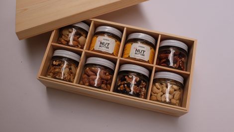 wooden nut butter box opened